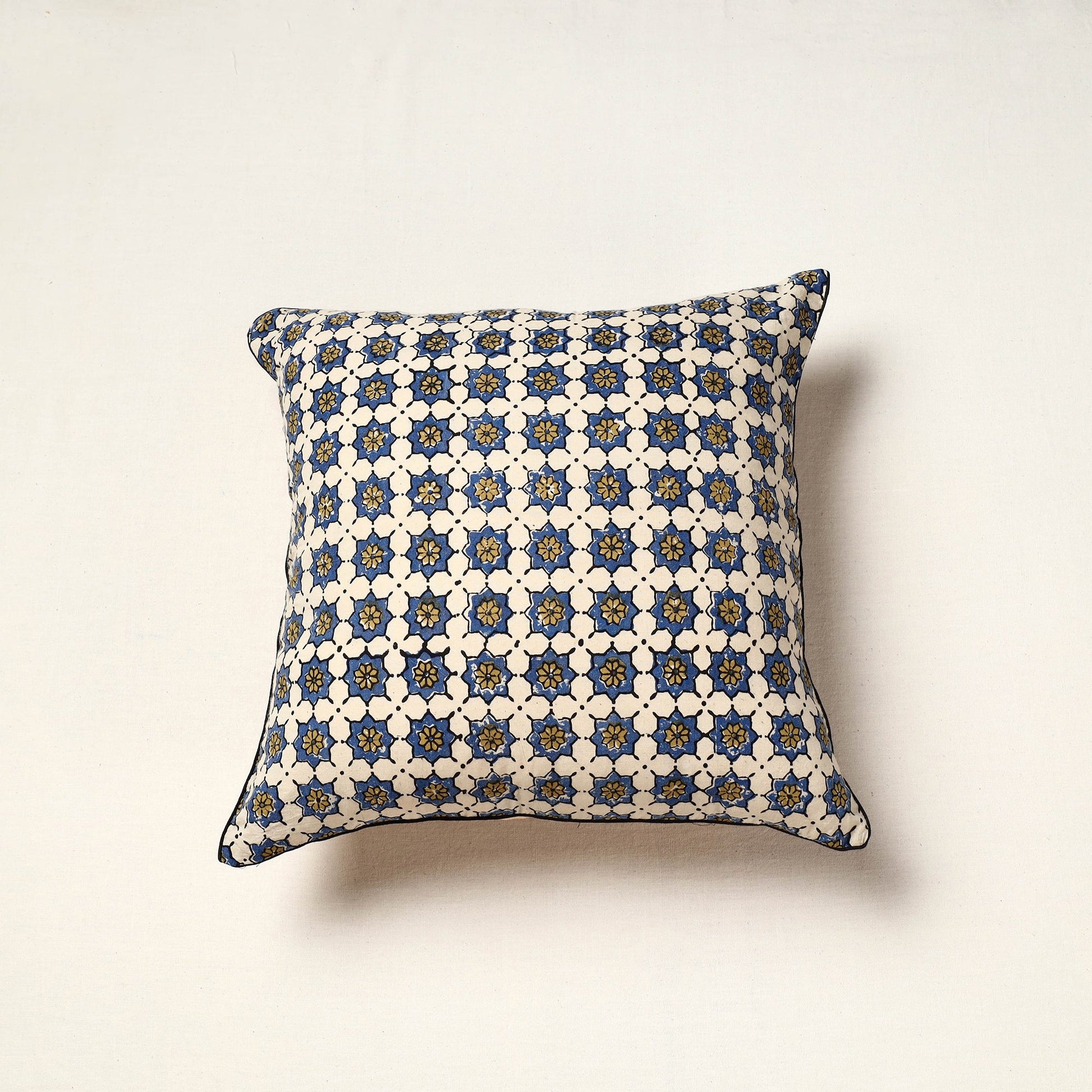 Beige - Block Print Cotton Ajrakh Cushion Cover (16 x 16 in) 103