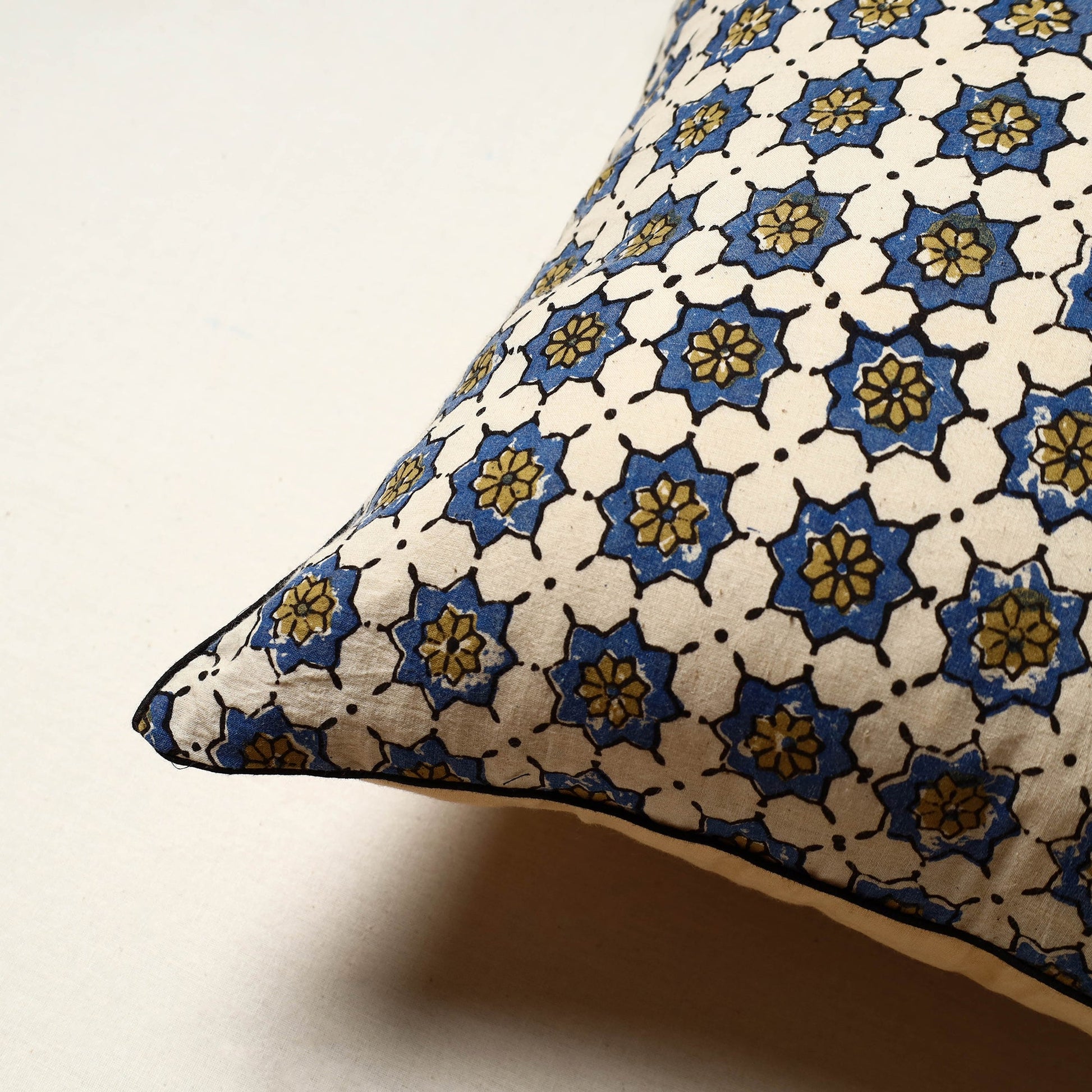 Beige - Block Print Cotton Ajrakh Cushion Cover (16 x 16 in) 103