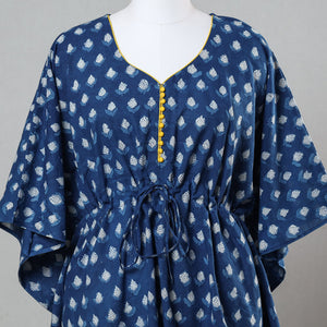 Blue - Bagru Block Printed Cotton Kaftan with Tie-Up Waist (Short)