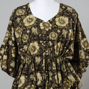 Black - Bagru Block Printed Cotton Kaftan with Tie-Up Waist (Short)