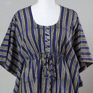 Blue - Bagru Block Printed Cotton Kaftan with Tie-Up Waist (Short)