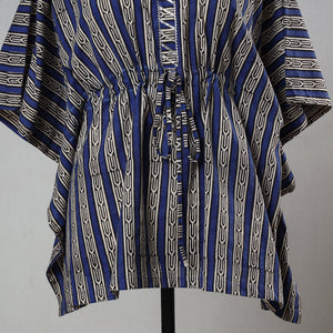 Blue - Bagru Block Printed Cotton Kaftan with Tie-Up Waist (Short)