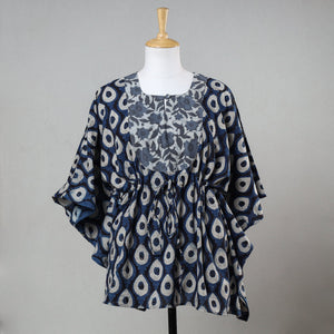 Blue - Bagru Block Printed Cotton Kaftan with Tie-Up Waist (Short)