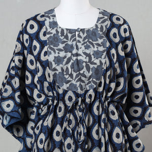 Blue - Bagru Block Printed Cotton Kaftan with Tie-Up Waist (Short)