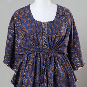 Blue - Bagru Block Printed Cotton Kaftan with Tie-Up Waist (Short)