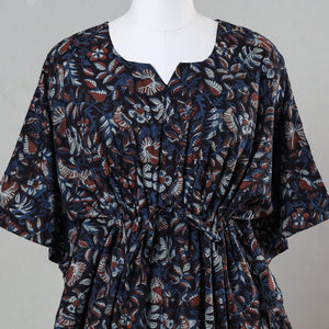 Black - Bagru Block Printed Cotton Kaftan with Tie-Up Waist (Short)