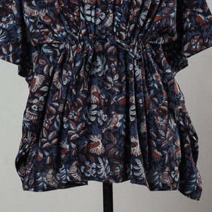 Black - Bagru Block Printed Cotton Kaftan with Tie-Up Waist (Short)