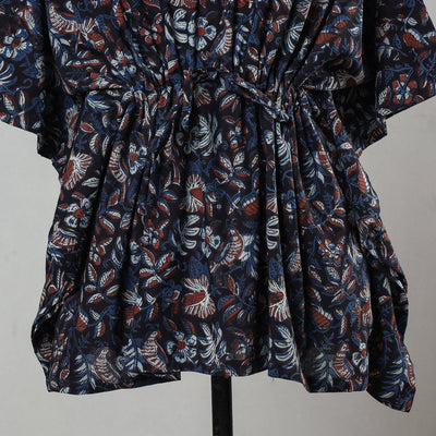 Black - Bagru Block Printed Cotton Kaftan with Tie-Up Waist (Short)