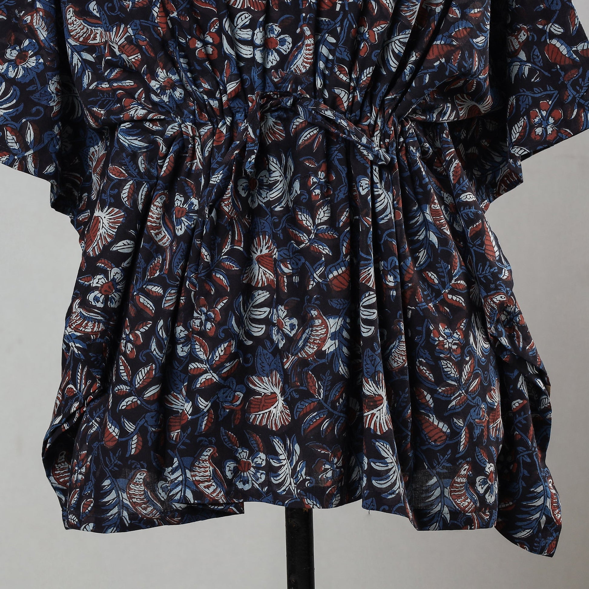 Black - Bagru Block Printed Cotton Kaftan with Tie-Up Waist (Short)