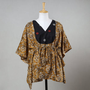 Brown - Bagru Block Printed Cotton Kaftan with Tie-Up Waist (Short)