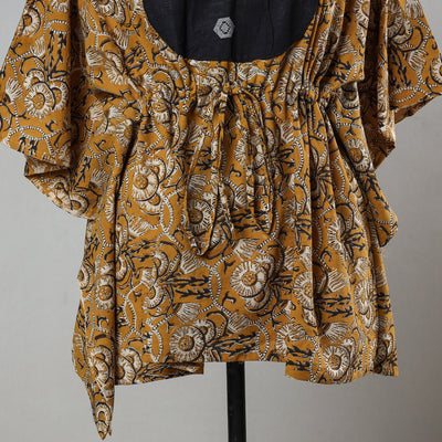 Brown - Bagru Block Printed Cotton Kaftan with Tie-Up Waist (Short)