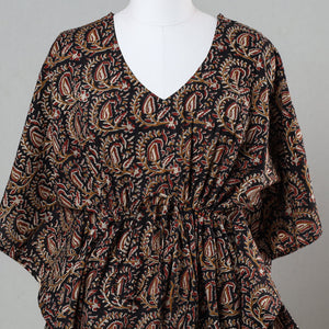 Black - Bagru Block Printed Cotton Kaftan with Tie-Up Waist (Short)