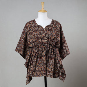 Brown - Bagru Block Printed Cotton Kaftan with Tie-Up Waist (Short)