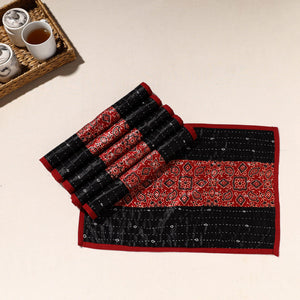 Black - Kutch Tagai Embroidered Mashru Silk Table Mats (SO6) 24