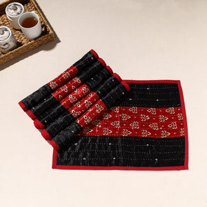 Black - Kutch Tagai Embroidered Mashru Silk Table Mats (SO6) 25