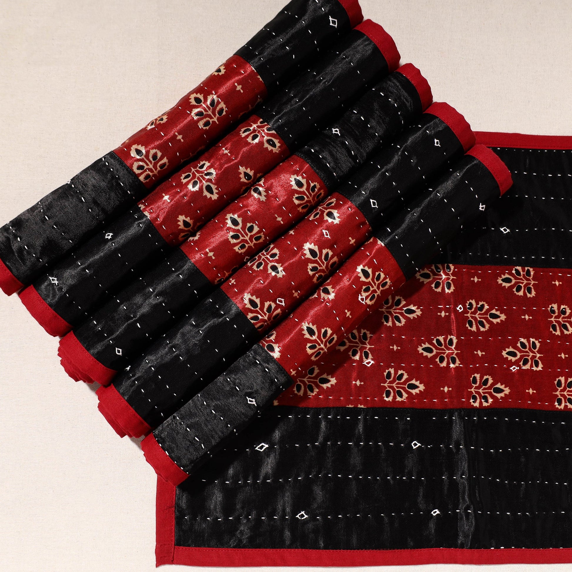 Black - Kutch Tagai Embroidered Mashru Silk Table Mats (SO6) 25