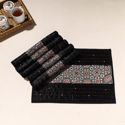 Black - Kutch Tagai Embroidered Mashru Silk Table Mats (SO6) 29