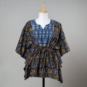 Black - Bagru Block Printed Cotton Kaftan with Tie-Up Waist (Short)