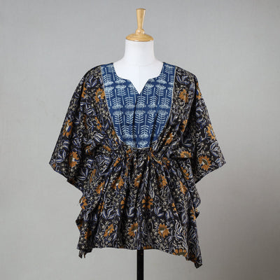 Black - Bagru Block Printed Cotton Kaftan with Tie-Up Waist (Short)