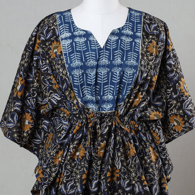 Black - Bagru Block Printed Cotton Kaftan with Tie-Up Waist (Short)