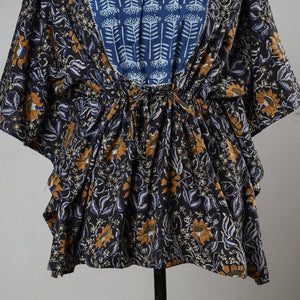 Black - Bagru Block Printed Cotton Kaftan with Tie-Up Waist (Short)