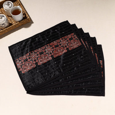 Black - Kutch Tagai Embroidered Mashru Silk Table Mats (SO6) 30