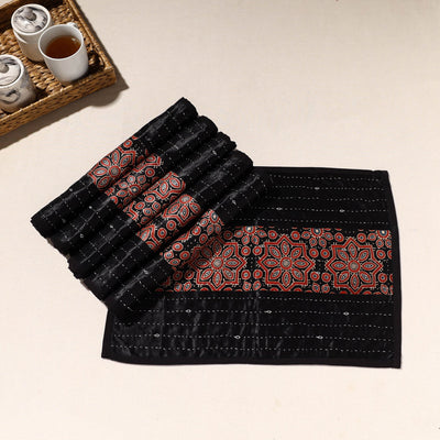 Black - Kutch Tagai Embroidered Mashru Silk Table Mats (SO6) 30
