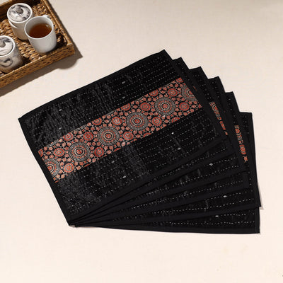 Black - Kutch Tagai Embroidered Mashru Silk Table Mats (SO6) 31