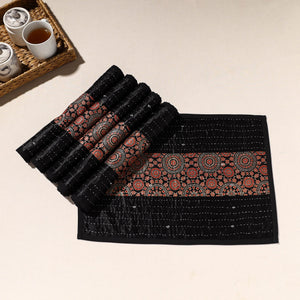 Black - Kutch Tagai Embroidered Mashru Silk Table Mats (SO6) 31