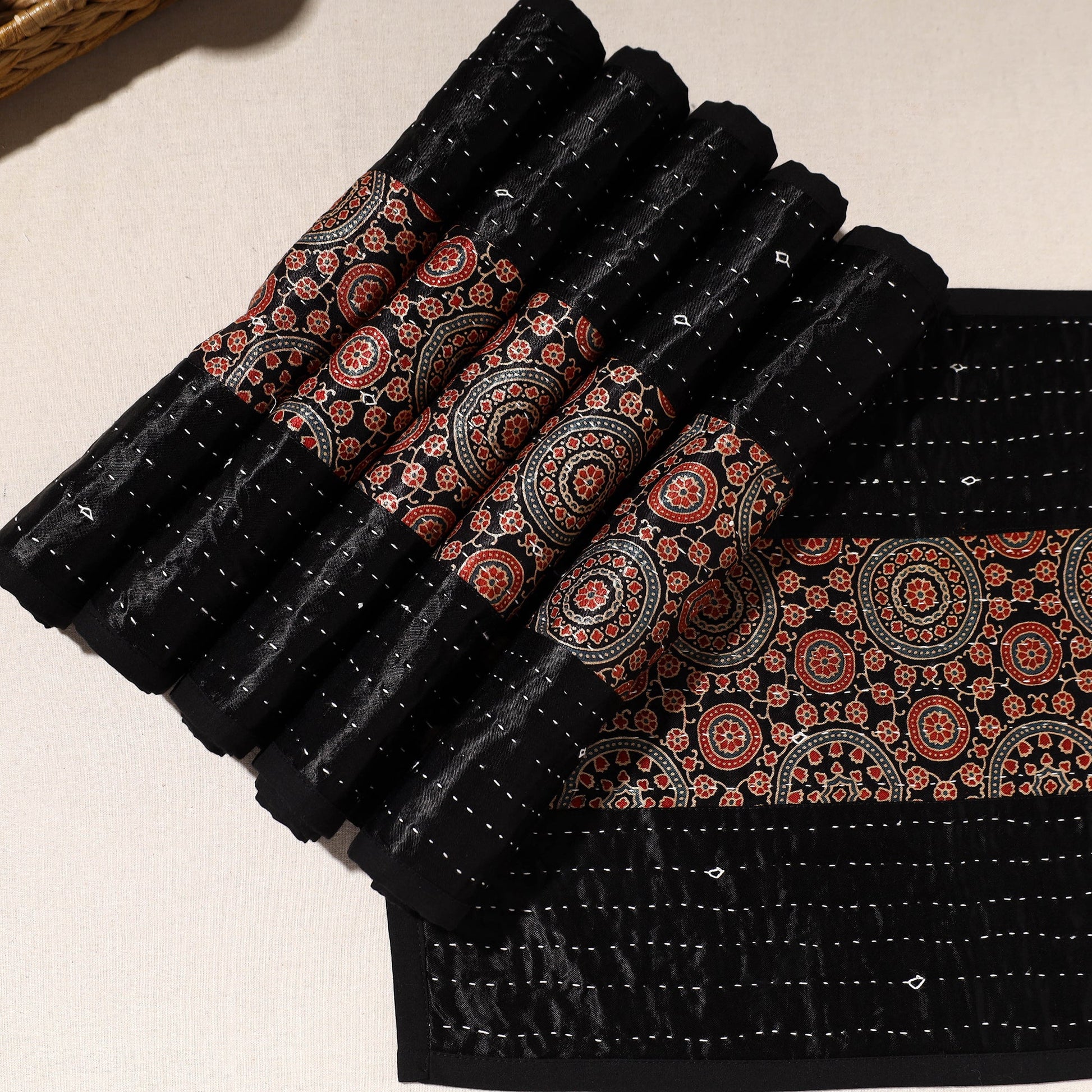 Black - Kutch Tagai Embroidered Mashru Silk Table Mats (SO6) 31