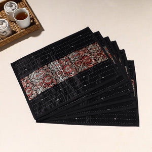 Black - Kutch Tagai Embroidered Mashru Silk Table Mats (SO6) 32