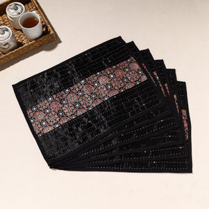 Black - Kutch Tagai Embroidered Mashru Silk Table Mats (SO6) 33