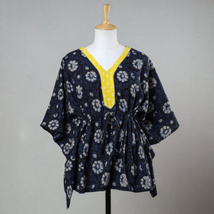 Black - Bagru Block Printed Cotton Kaftan with Tie-Up Waist (Short)