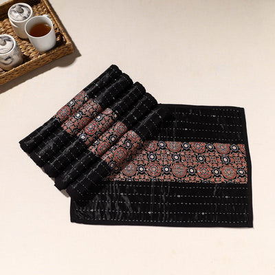 Black - Kutch Tagai Embroidered Mashru Silk Table Mats (SO6) 33