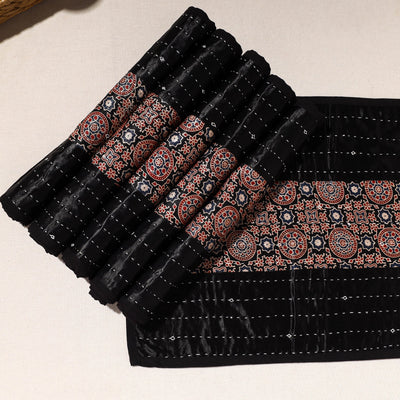 Black - Kutch Tagai Embroidered Mashru Silk Table Mats (SO6) 33