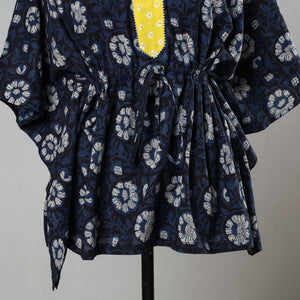 Black - Bagru Block Printed Cotton Kaftan with Tie-Up Waist (Short)