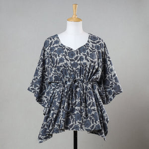 Blue - Bagru Block Printed Cotton Kaftan with Tie-Up Waist (Short)