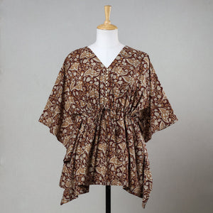 Brown - Bagru Block Printed Cotton Kaftan with Tie-Up Waist (Short)