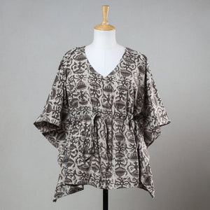 Brown - Bagru Block Printed Cotton Kaftan with Tie-Up Waist (Short)