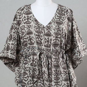 Brown - Bagru Block Printed Cotton Kaftan with Tie-Up Waist (Short)