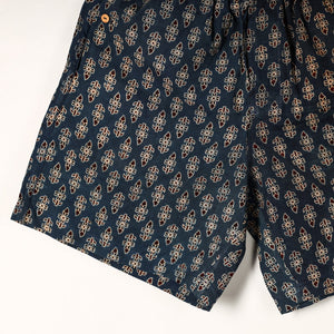 Blue - Ajrakh Block Printed Cotton Unisex Boxer/Shorts