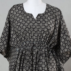 Black - Bagru Block Printed Cotton Kaftan with Tie-Up Waist (Short)