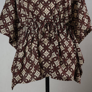 Brown - Bagru Block Printed Cotton Kaftan with Tie-Up Waist (Short)