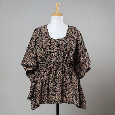 Black - Bagru Block Printed Cotton Kaftan with Tie-Up Waist (Short)