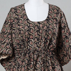 Black - Bagru Block Printed Cotton Kaftan with Tie-Up Waist (Short)