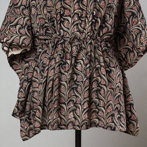 Black - Bagru Block Printed Cotton Kaftan with Tie-Up Waist (Short)