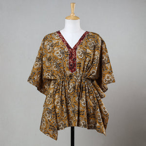 Brown - Bagru Block Printed Cotton Kaftan with Tie-Up Waist (Short)