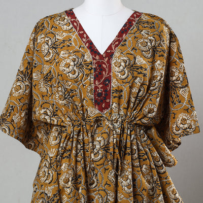 Brown - Bagru Block Printed Cotton Kaftan with Tie-Up Waist (Short)