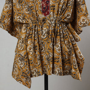 Brown - Bagru Block Printed Cotton Kaftan with Tie-Up Waist (Short)