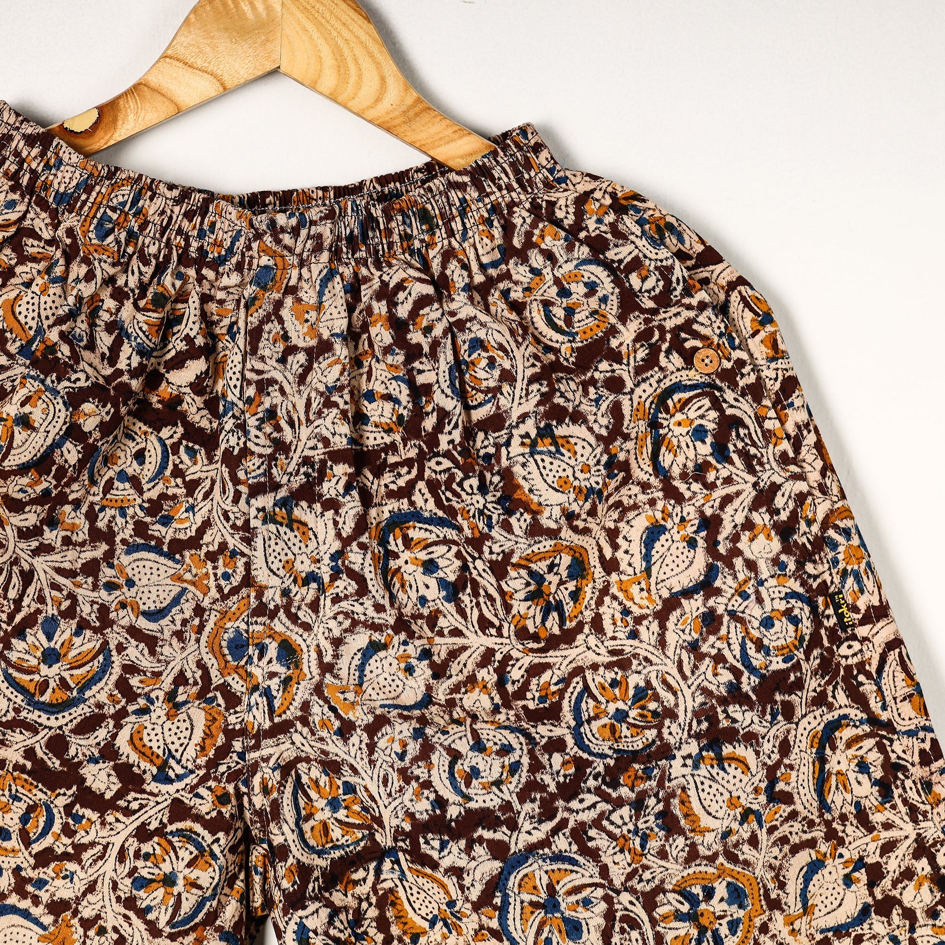 Brown - Kalamkari Block Printed Cotton Unisex Boxer/Shorts